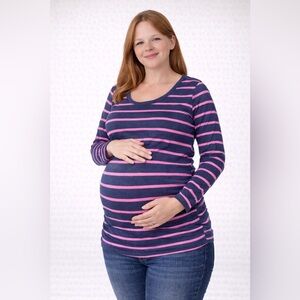 Liz Lange Pink and Blue Striped Long Sleeve Maternity Top